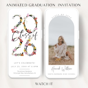 Animated Flower Graduation Party Invitation 2026, Grad Party Invite, Smartphone Evite, Text Message Invite, Photo Graduation Invitation