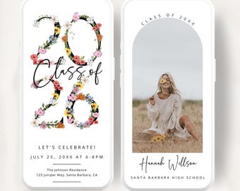 Animated Flower Graduation Party Invitation 2026, Grad Party Invite, Smartphone Evite, Text Message Invite, Photo Graduation Invitation