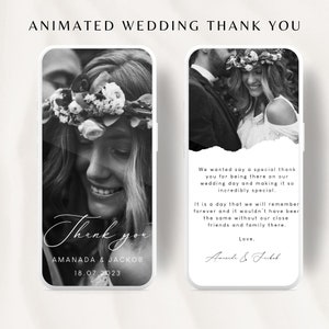Modèle de carte de remerciement de mariage, carte de remerciement de mariage électronique, invité de remerciement, carte de remerciement de mariage, carte de remerciement de mariage numérique