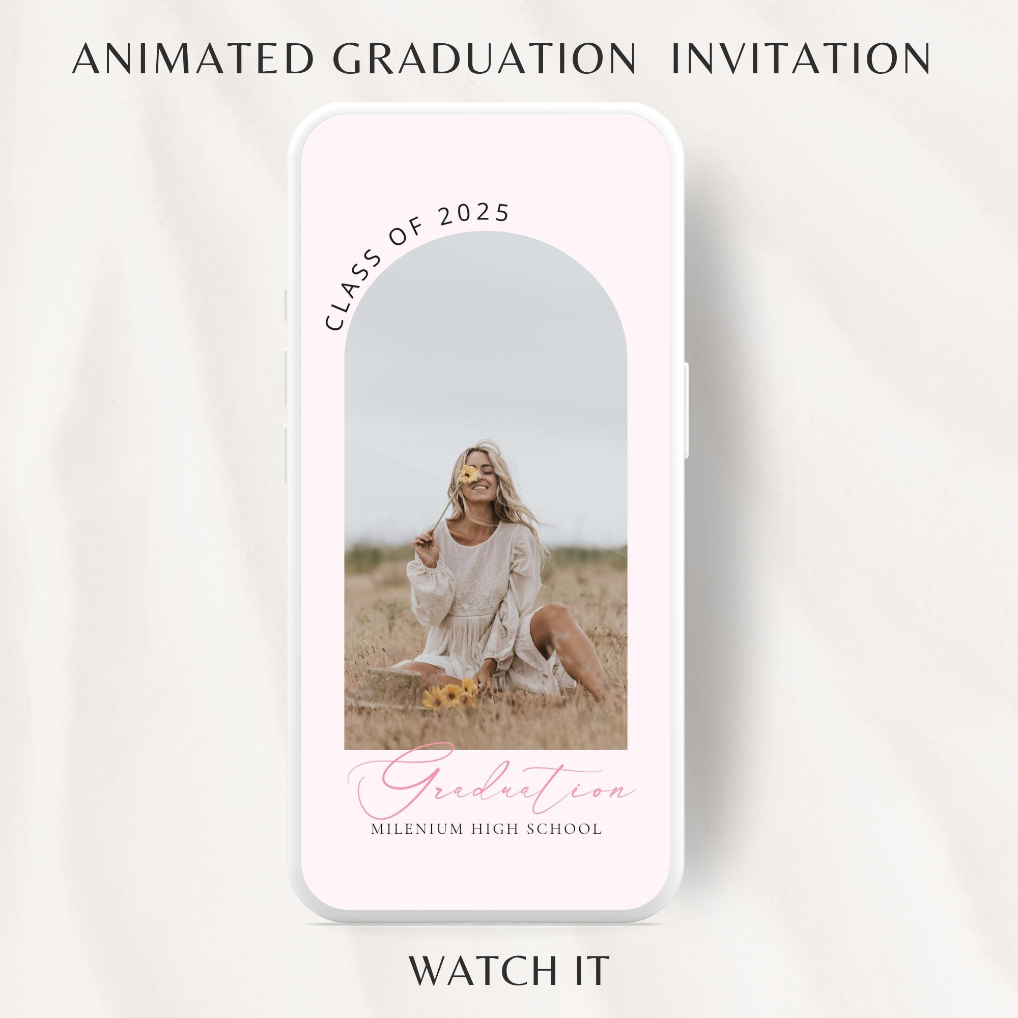 Pink Graduation Objects Animated Animated Pink Bow Graduation Invite Digital Graduation Announcement ...