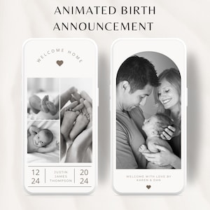 Anuncio de bebé Video digital animado, Anuncio de nacimiento, Anuncio electrónico de revelación de bebé, Plantilla de video, Anuncio personalizable