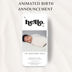 Anuncio de bebé Video digital animado, Anuncio de nacimiento, Anuncio electrónico de revelación de bebé, Plantilla de video, Anuncio personalizable