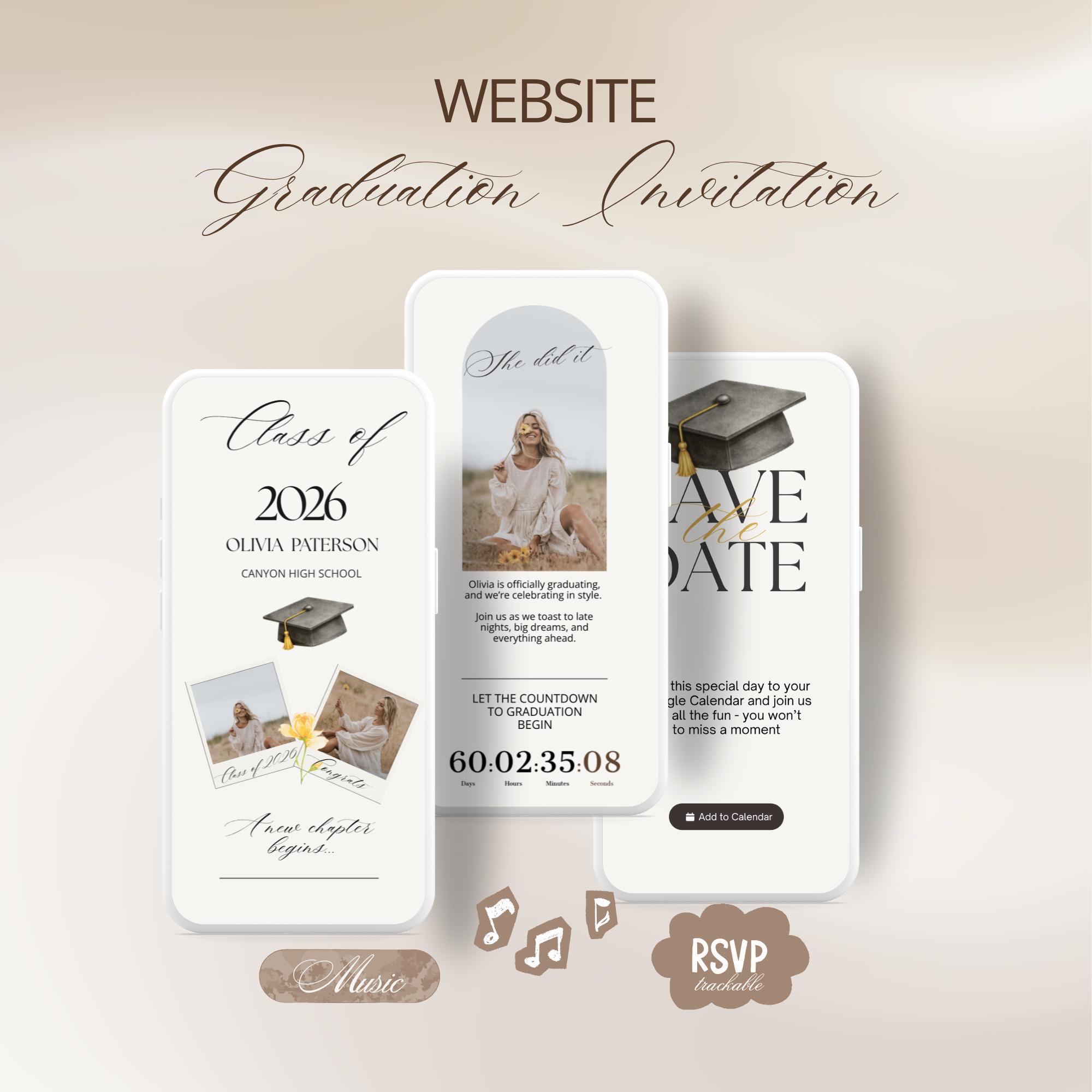 Graduation Invitation Website Template With RSVP | Digital Graduation ...