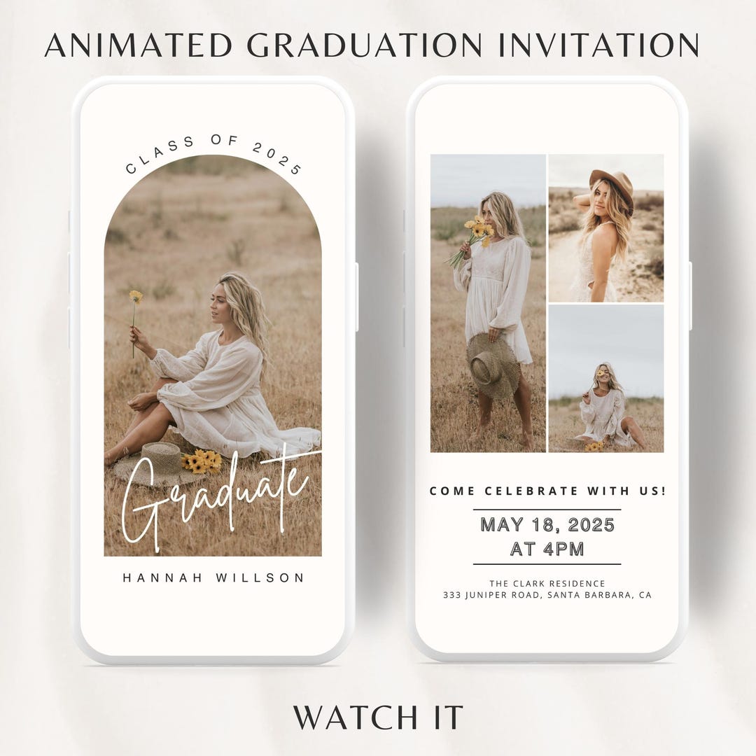 Modern Graduation Video Invitation, Simple Animated Grad Announcement ...