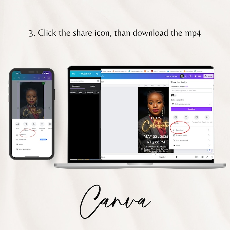 Sparkle Graduation Party Invitation 2024, Instant Download, Phone