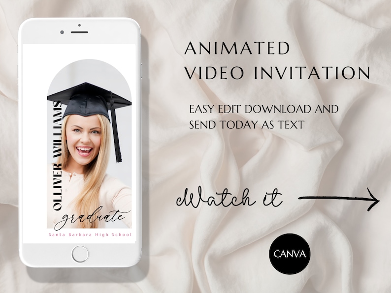 Graduation Party Invitation 2024, Instant Download, Phone Invite Canva