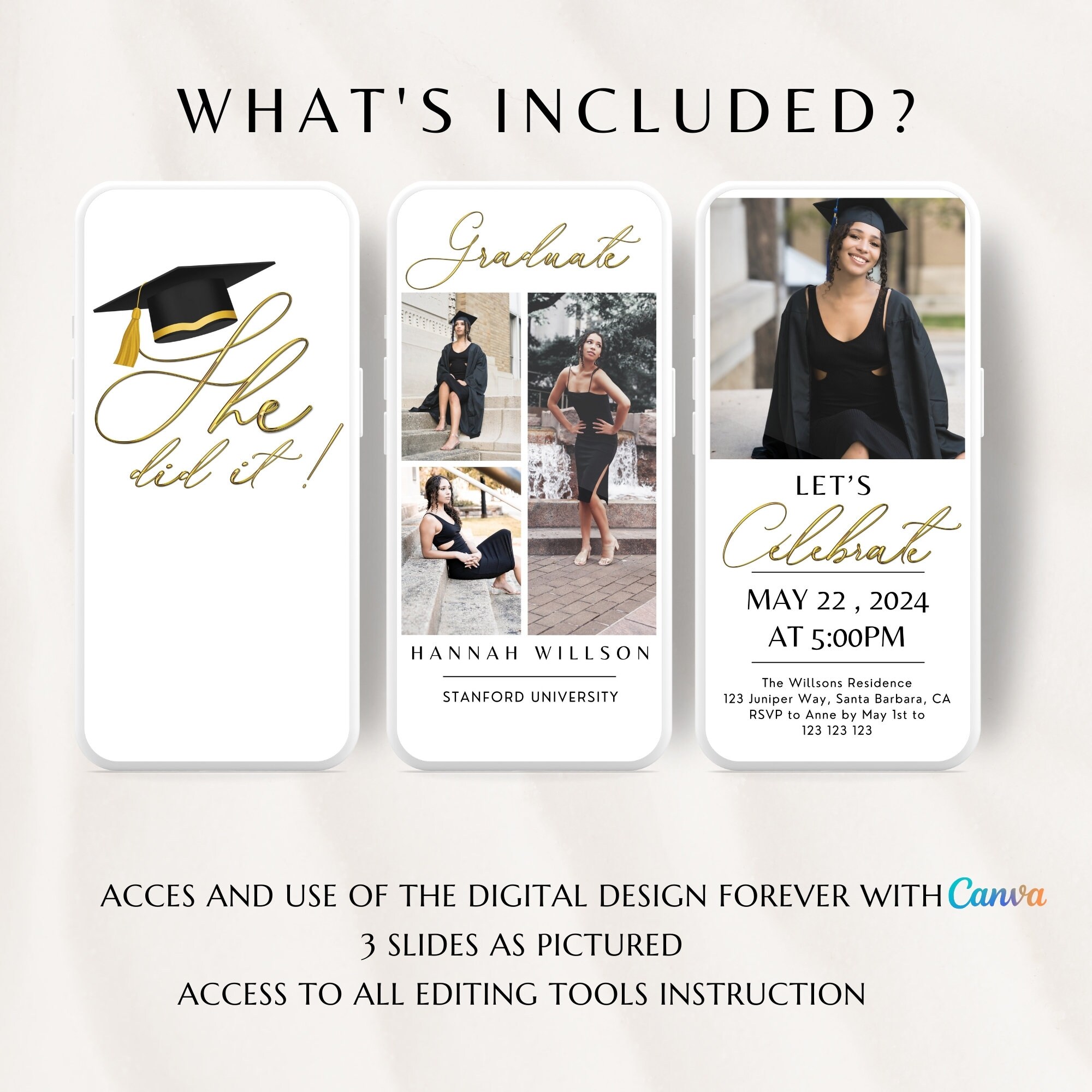 Gold Graduation Invitation Template 2024, College Graduation ...