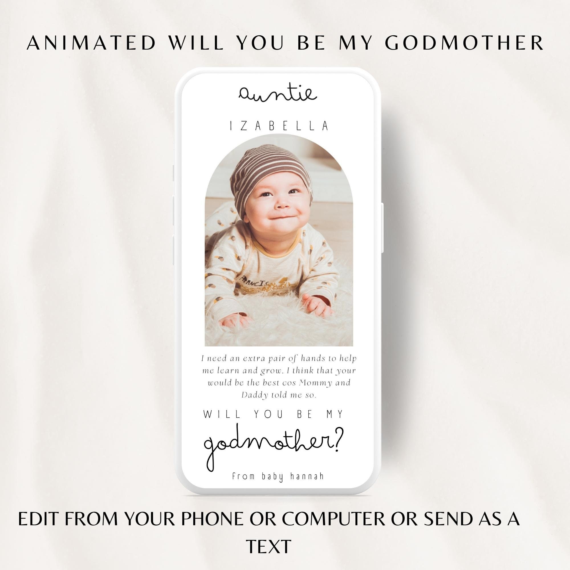 Will You Be My Godmother Proposal invitation video Godparent Proposal Card Classic Minimalist Modern Will You Be My Godmother Template