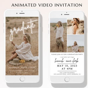 Modern Graduation Video Invitation, Simple Animated Grad Announcement, Boho Graduation Invite, Grad Party Evite, Editable Template, Editable