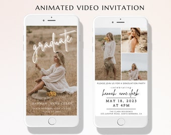 Modern Graduation Video Invitation, Simple Animated Grad Announcement, Boho Graduation Invite, Grad Party Evite, Editable Template, Editable