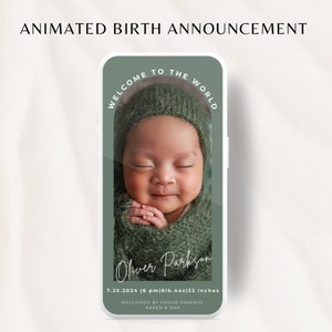 Anuncio de bebé Video digital animado, Anuncio de nacimiento, Anuncio electrónico de revelación de bebé, Plantilla de video, Anuncio personalizable