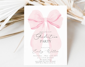 Pink Bow Graduation Invite Digital Graduation Announcement Grad Party Photo Invite  Modern Graduate Invite Blush Pink Elegant Pink Coquette