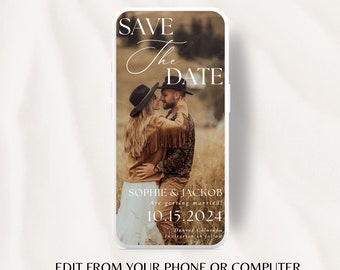 Wedding Video Invitation Template, Animated Wedding Invitation, Electronic Phone Save the Date, Editable Digital Canva Template