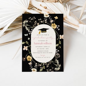 Minimalist Graduation Announcement, Wildflower Graduation Party Invitation Template, Boho Graduation Invite, Photo Graduation Invitation