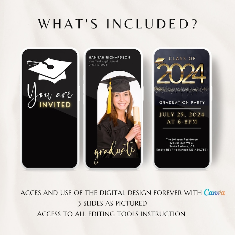 Graduation Party Invitation 2024, Instant Download, Phone Invite Canva