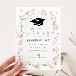 Minimalist Graduation Announcement, Wildflower Graduation Party Invitation Template, Boho Graduation Invite, Photo Graduation Invitation