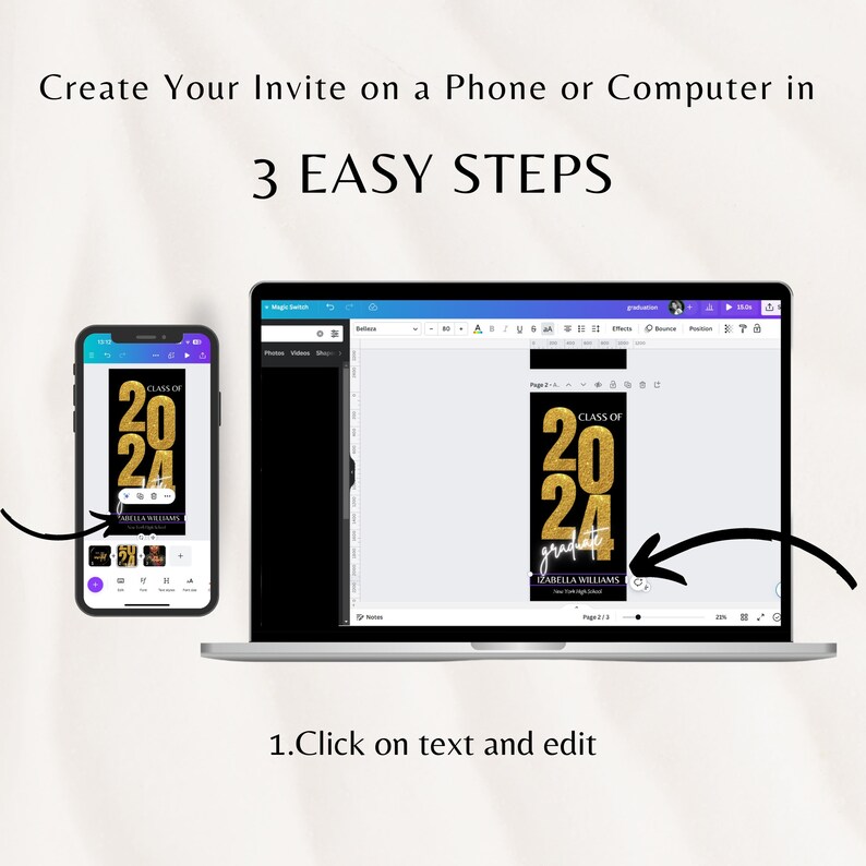 Graduation Party Invitation 2024, Instant Download, Phone Invite Canva