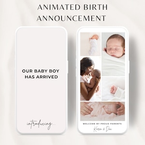 Vídeo digital animado de anuncio de nacimiento, anuncio electrónico de nacimiento, plantilla de vídeo, anuncio personalizable