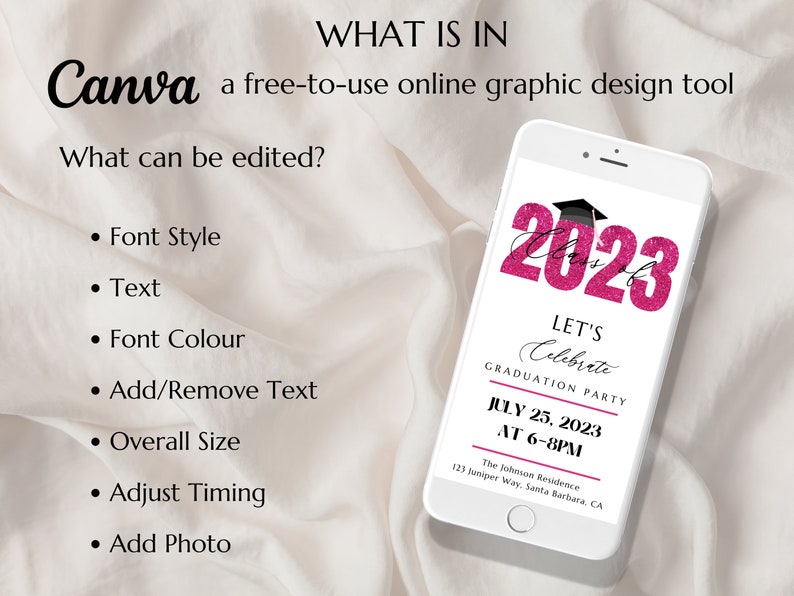 Graduation Party Invitation 2024, Instant Download, Phone Invite Canva