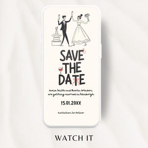 Animated SAVE THE DATE Template | Wedding Invitation | Hand Drawn Scribble Illustrated Digital Download | Dancing Bride Groom Illustration
