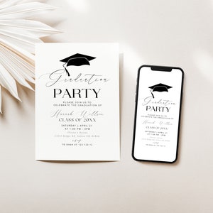 Minimalist Graduation Announcement, Wildflower Graduation Party Invitation Template, Boho Graduation Invite, Photo Graduation Invitation