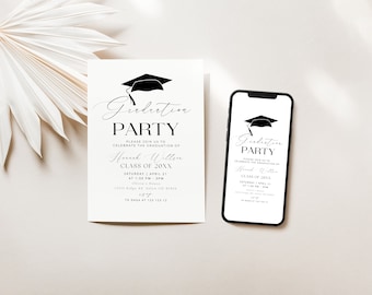 Minimalist Graduation Announcement, Wildflower Graduation Party Invitation Template, Boho Graduation Invite, Photo Graduation Invitation