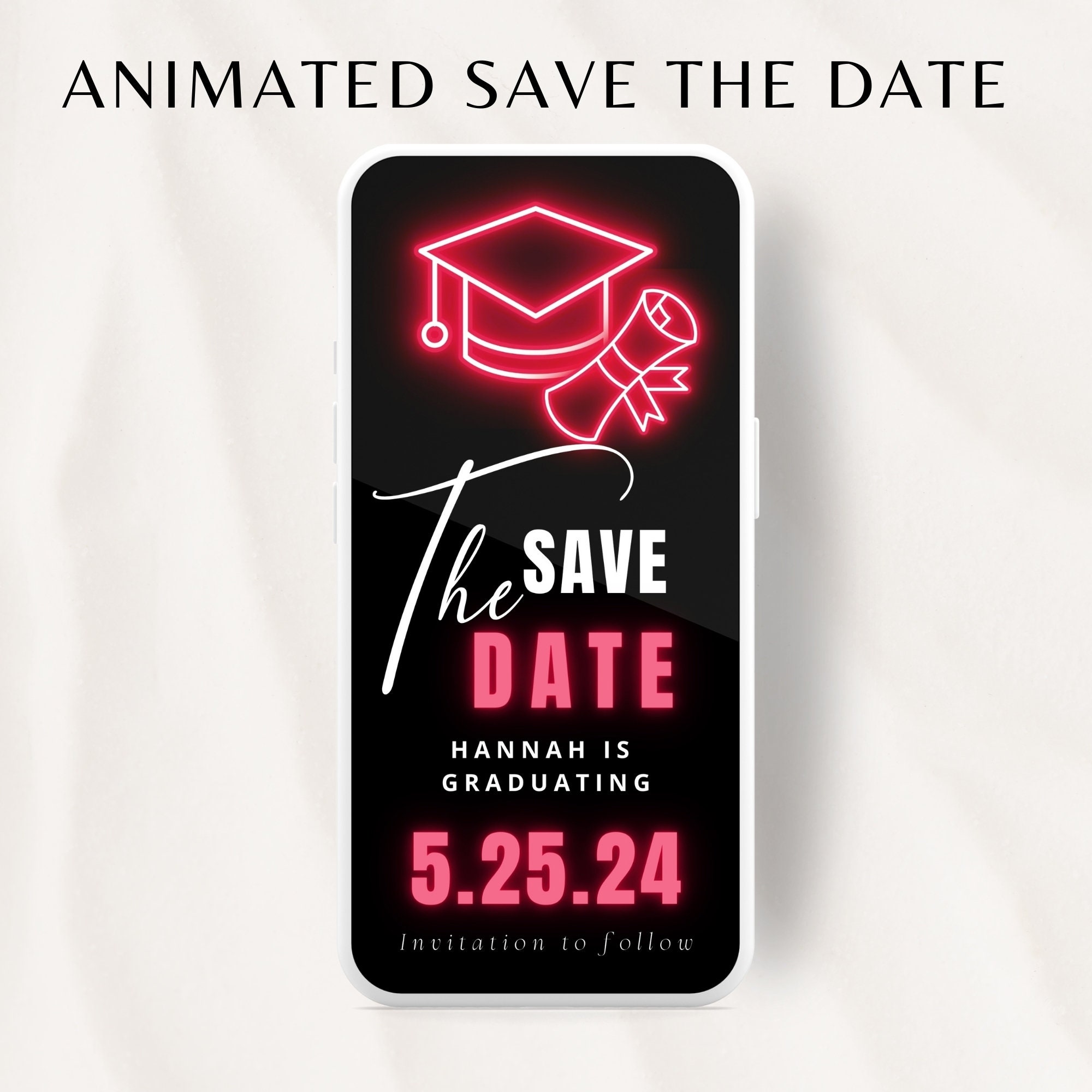 Red Graduation Save the date, Save the Date text, Grad Save the date, College Graduation, Class of 2024, Graduation Cap, Graduation Party