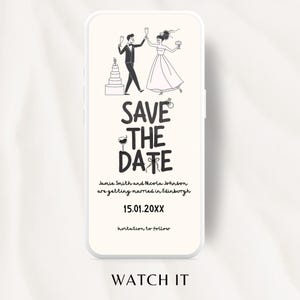 Animated SAVE THE DATE Template | Wedding Invitation | Hand Drawn Scribble Illustrated Digital Download | Dancing Bride Groom Illustration