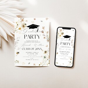 Minimalist Graduation Announcement, Wildflower Graduation Party Invitation Template, Boho Graduation Invite, Master Graduation Invitation