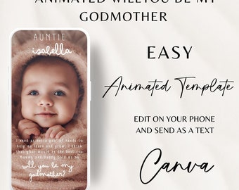 Will You Be My Godmother Proposal invitation video Godparent Proposal Card Classic Minimalist Modern Will You Be My Godmother Template