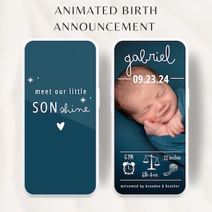 Vídeo digital animado de anuncio de bebé, Anuncio de nacimiento, Anuncio electrónico de revelación de bebé, Plantilla de vídeo, Anuncio personalizable