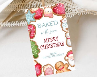 Editable Cookie Tag Baked With Love Tag Merry Christmas Favor Tag Cookie Gift Tag Cookie Exchange Download Printable Template Corjl C101
