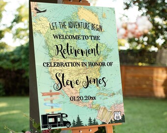 Trave themed Welcome sign Retirement Travel theme Printable sign Around the World Adventure Awaits Airplane Worker Retirement Poster BRT1