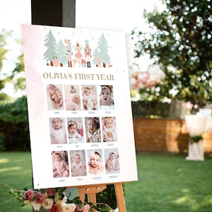 Nutcracker First Year Milestone Poster Girl Birthday Photo Collage Sugar Plum Fairy Ballet Theme Christmas Winter Wonderland Party 0068