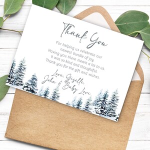 Cartes de correspondance modifiables hiver Onederland anniversaire Merci modèle 1er anniversaire premier Noël anniversaire Woodland 1er anniversaire neige 0067