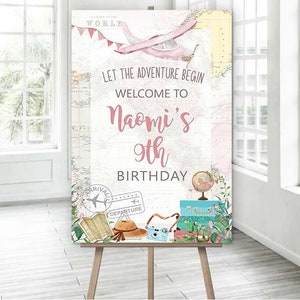 Travel theme birthday Any age Printable Poster Welcome sign for Adventure birthday girl, Onederful Adventure birthday party poster 0020