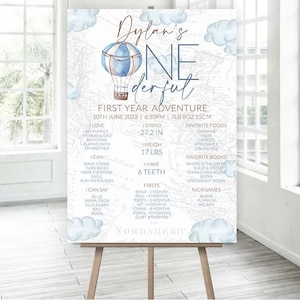 Milestone first birthday Printable sign First Year Poster travel theme Onederful Birthday poster 1st birthday hot air balloon Adventure 0017