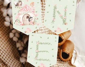 Happy Birthday Banner Fairy Birthday Banner Enchanted Forest Girl Birthday Woodland Fairy Butterfly Banner Download PRINTABLE DIGITAL 0113