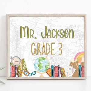 Druckbare Klassenzimmer Lehrer Namensschild Weltkarte Abenteuer Klassenzimmer Tür Hange Reise unter dem Motto Schule Dekor Lehrer anpassbar bearbeitbar
