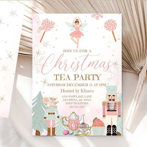 Nutcracker Christmas Tea Party Invitation Holiday Party Invite Land of Sweet Winter Editable Sugar Plum Fairy Download Printable Corjl 0068