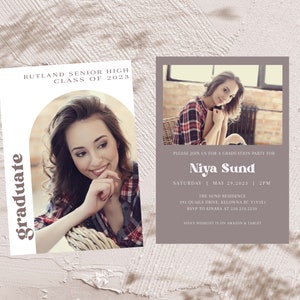Modern Arch Graduation Announcement Graduation 2024 Invitation Minimalist Retro Grad Party Groovy Photo Graduation Invite Custom Photo