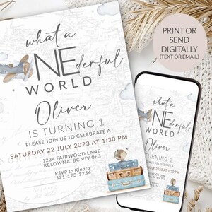 Editable First Birthday Invitation Onederful Printable invite 1st Birthday Adventure Awaits Onederful Adventure Airplane Birthday 0018