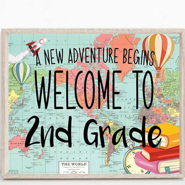 2nd grade Welcome to Classroom Door Sign World map Adventure Themed  Classroom Door Hanger, Map, World, Grade 2 two Classroom Door Sign