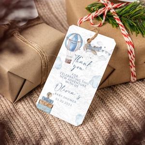 Avventura modificabile Etichette per bomboniere per baby shower Etichette regalo a tema di viaggio Etichetta a tema mongolfiera Etichetta regalo per avventura di viaggio Modello 0017a