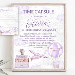 Time Capsule Girl Onederful Geburtstag druckbares Zeichen 1. Geburtstag rund um die Welt Reise-Abenteuer-Thema Flugzeug Onederful world 0103