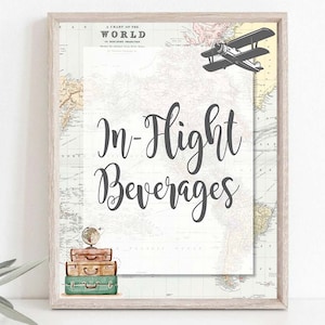 In Flight Beverages Sign, travel theme baby shower, Adventure Baby Shower, Traveling to Mrs bridal shower, Adventure Awaits Retirement, 0011
