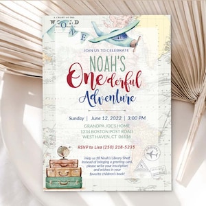 1st Birthday for Boy&#39;s First Birthday Invitation Printable What a Onederful World Onederful Adventure Birthday Invite Printable GR1