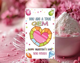PRINTABLE Valentines Card Tag Ring Pop Gift Tag Valentine's Card Easy Printable Birthday Favor Card You're A True Gem Gemstone Gift tag V101