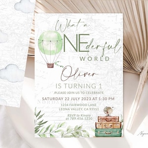 Onederful World First Birthday invitation Printable invite 1st Birthday invite Adventure Theme Hot Air Balloon birthday Mr Onederful 0017g