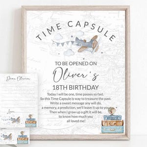 Zeitkapsel Vorlage Abenteuer wartet auf ersten Geburtstag Zeitkapsel Babyparty Zeitkapsel Karten Vintage Flugzeug Geburtstagsparty 0018